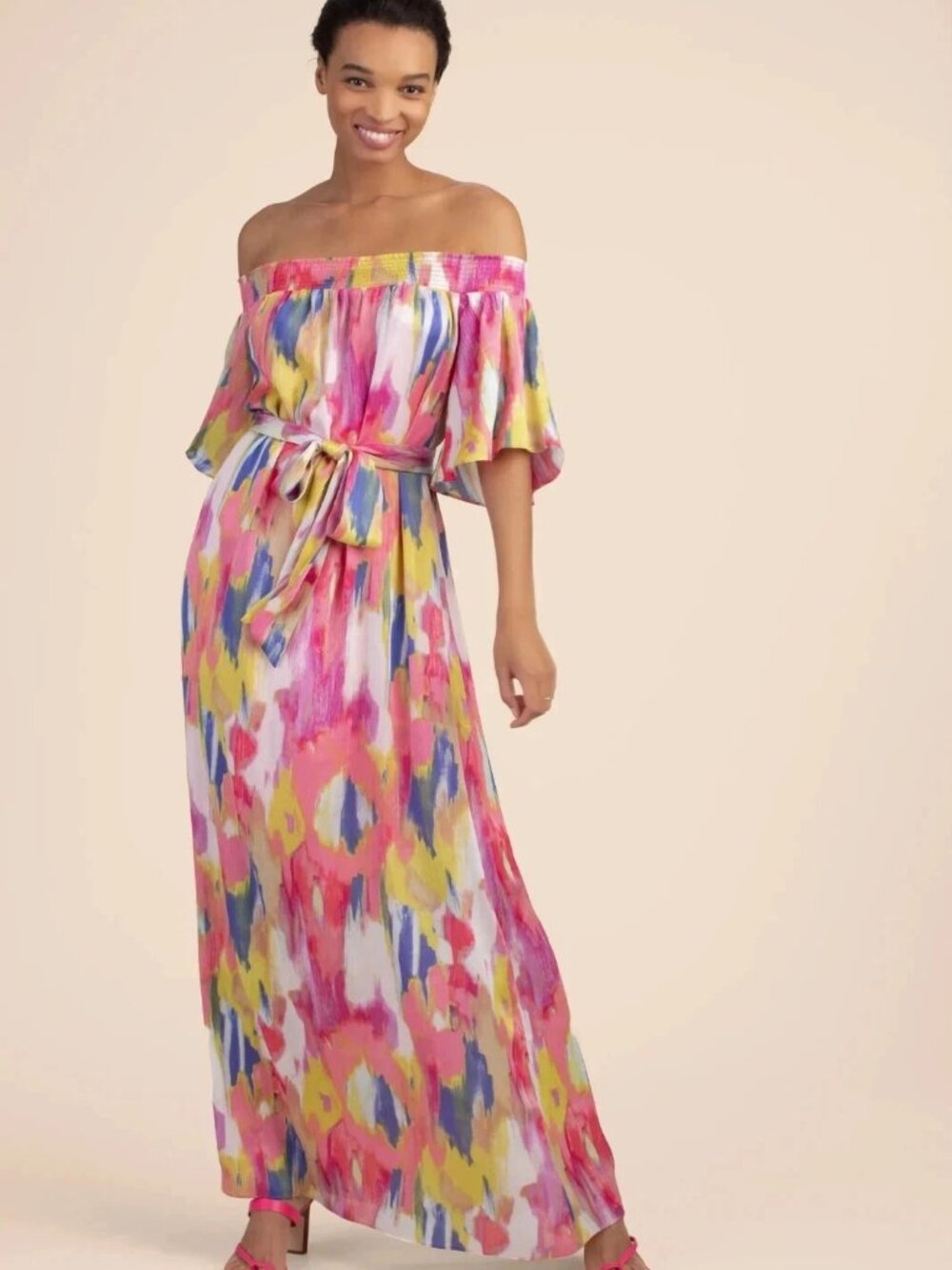 TRINA TURK San Onofre Off-The-Shoulder Maxi Dress Pink Multi M